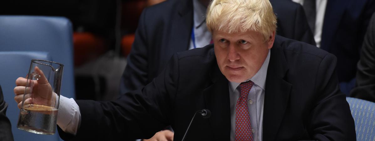 Le ministre des Affaires étrangères britannique Boris Johnson, lors d'un Conseil de sécurité de l'ONU consacré à la Syrie, à New York (Etats-Unis), le 21 septembre 2016. (TIMOTHY A. CLARY / AFP)