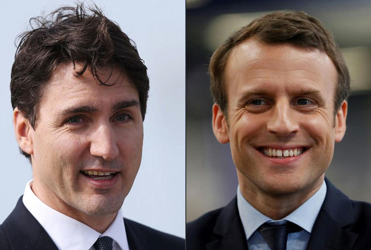 Justin Trudeau et Emmanuel Macron.  PHOTO CHARLY TRIBALLEAU/NICHOLAS KAMM/AFP